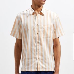 Peach and white striped short sleeve shirt